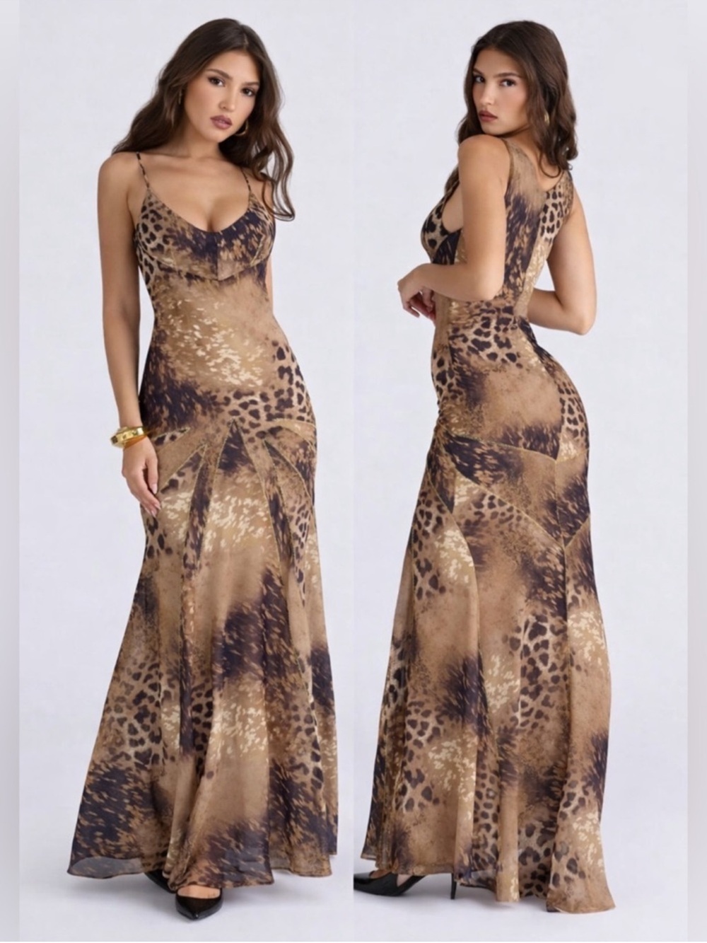 House of CB Sacha Leopard Print Maxi Dress XS Luxury Glam Minimalist